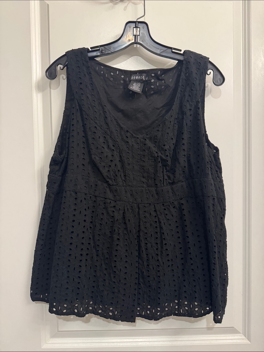 George Black Eyelet Tank with Scoop Neck